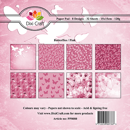 PP0080 Zestaw papierów 15x15cm Dixi Craft- motylki-róż