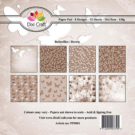 PP0081 Zestaw papierów 15x15cm Dixi Craft- motylki-brąz