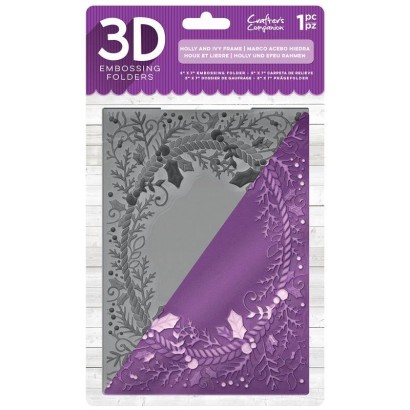 EF5-3D-X-HOL Crafter's Companion -Holly and Ivy Frame 5x7 Embossing Folder 3D