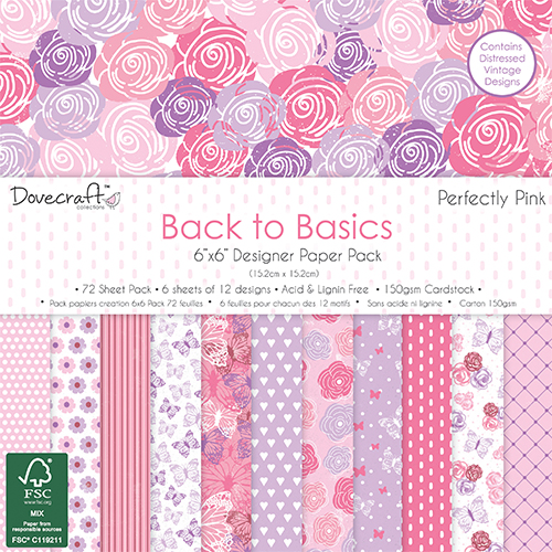 DCPAP063 - Dovecraft - Zestaw papierów 15x15 Back to Basics- Perfectly Pink