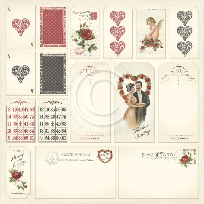 PD6812 Papier dwustronny 30,5x30,5cm-To my Valentine-Tags