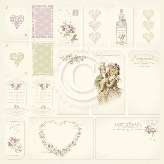 PD8212 Papier dwustronny 30,5x30,5cm-Where the Roses Grow-Tags