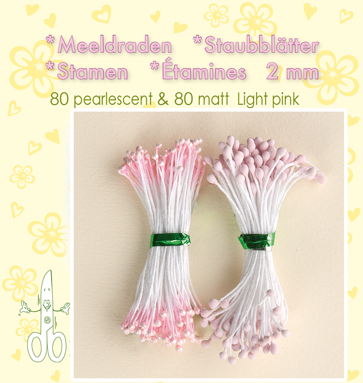 26.4391 Pręciki do kwiatków -light pink-jasny różowy-matowe 80szt + perłowe 80szt