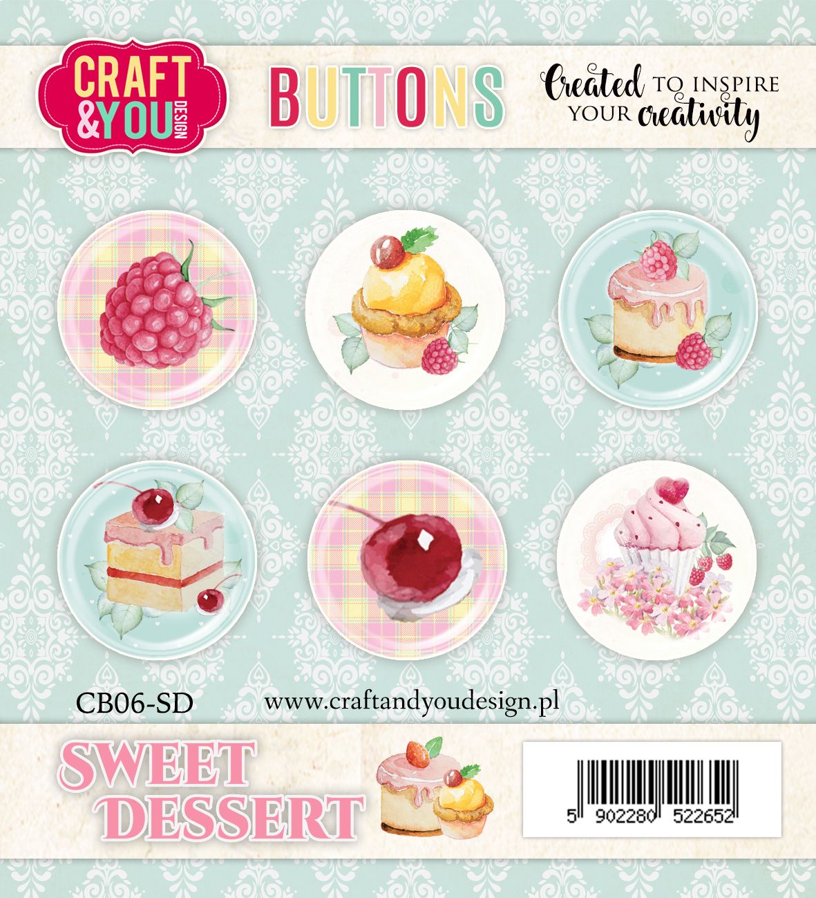 CB06-SD Zestaw samoprzylepnych ozdób / buttonów - Sweet Dessert 6szt