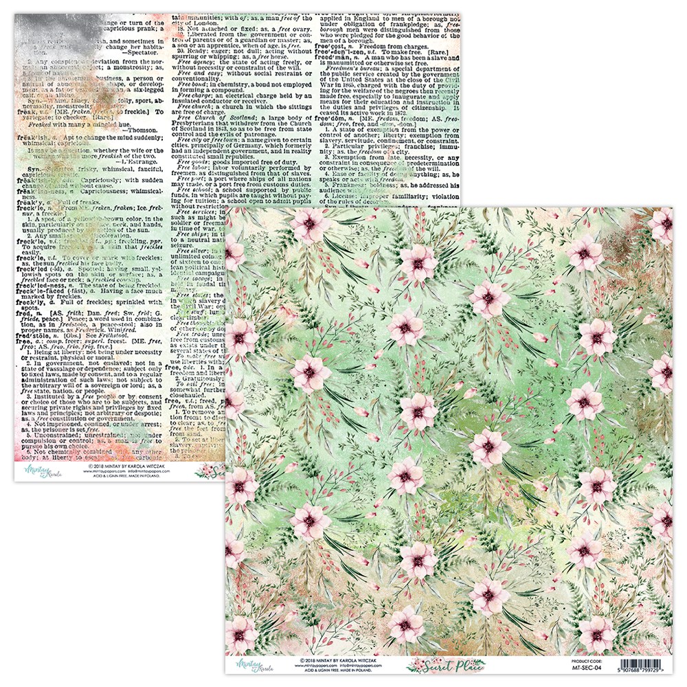 MT-SEC-04 Secret Place 04- MINTAY PAPERS papier dwustronny 30,5x30,5cm