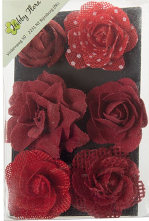 354125-994-4 Materiałowe róże 5cm -6 sztuk -mix czerwone