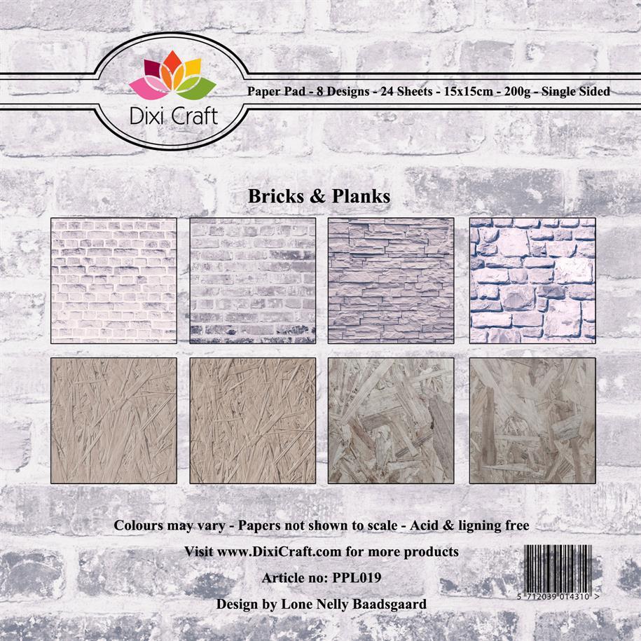 PPL019 Zestaw papierów 15x15cm Dixi Craft- Bricks & Planks