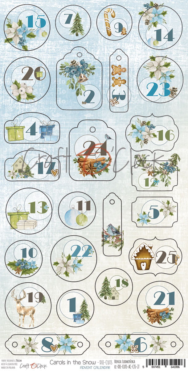 CC-DIE-CUTSAC-CTS-27 CAROLS IN THE SNOW - ELEMENTY DIE - CUTS - KALENDARZ ADWENTOWY - PREMIUM