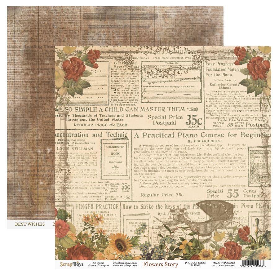 FLOWERS STORY-Scrap Boys- double sided paper 30,5x30,5cm