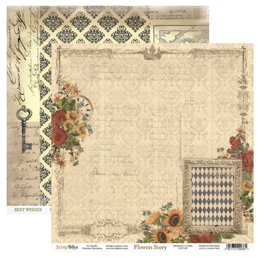 FLOWERS STORY-Scrap Boys- double sided paper 30,5x30,5cm