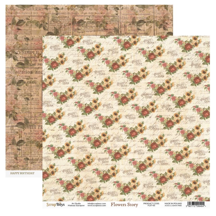 FLOWERS STORY-Scrap Boys- double sided paper 30,5x30,5cm