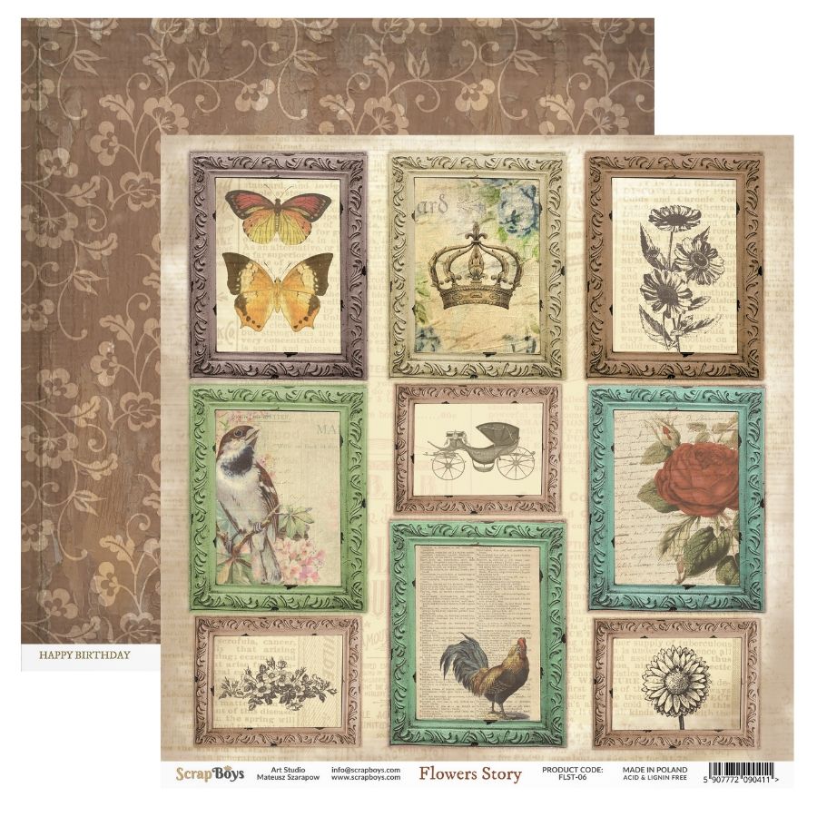 FLOWERS STORY-Scrap Boys- double sided paper 30,5x30,5cm
