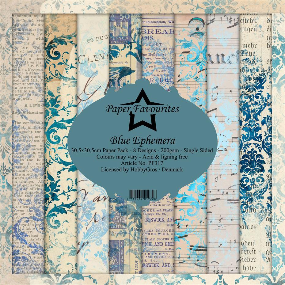 PF317 Set of single-sided paper-30.5 x 30.5 cm-Paper Favorites-Blue Ephemera