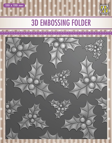EF3D014 3D Embossing folder -holly leaves & berries