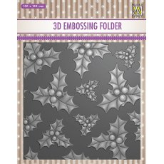EF3D014 3D Embossing folder -holly leaves & berries