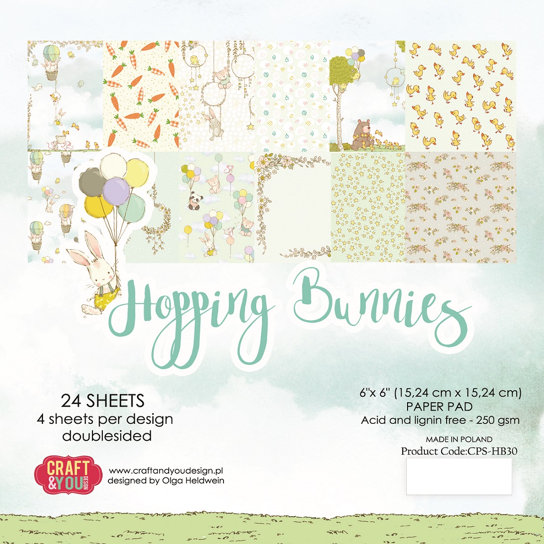 CPB-HBU15 Block 15x15 Craft&You Design-HOPPING BUNNIES