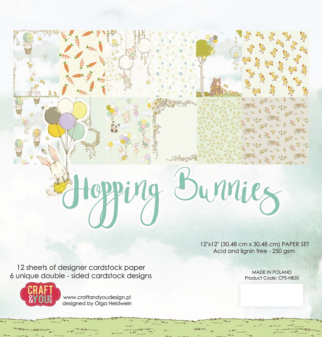 CPS-HBU30 Paper set 30.5x30.5cm-Craft&You Design-HOPPING BUNNIES