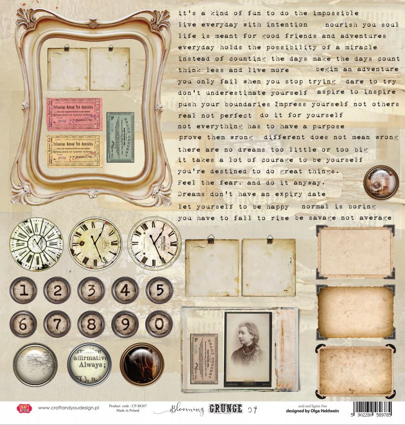 CP-BG07 One-sided paper-elements-Craft & You Design 30.5x30.5 BLOOMING GRUNGE 07