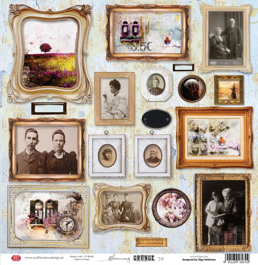 CP-BG08 One-sided paper-elements-Craft & You Design 30.5x30.5 BLOOMING GRUNGE 08