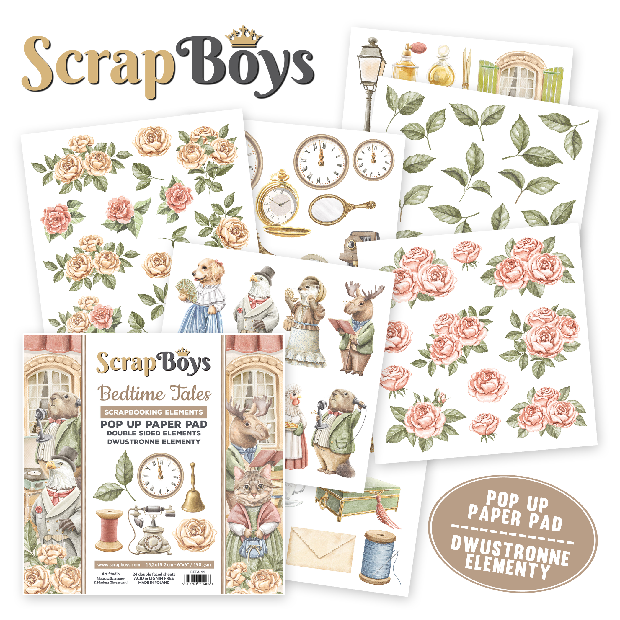 BETA-11 Pop Up Paper pad 15,2x15,2 cm Scrap Boys - BEDTIME TALES