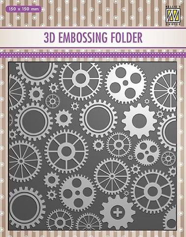 EF3D032 3D Embossing folder - 150x150mm "Cogwheels"