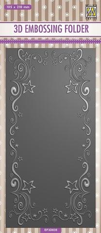 EF3D035 3D Embossing folder - 105x210mm "Slimline - Curls-stars Frame"