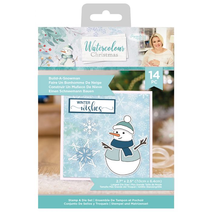 S-WC-STD-BUAS Sara Signature Watercolour Christmas Stamp & Die Set - Build-A-Snowman