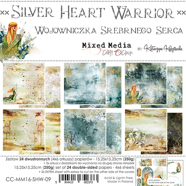 CC-MM16-SHW-09 - SILVER HEART WARRIOR - A SET OF PAPERS 15,25X15,25CM