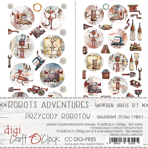CC-DIGI-PR25 ZESTAW ETYKIET - 25 - ROBOTS ADVENTURES