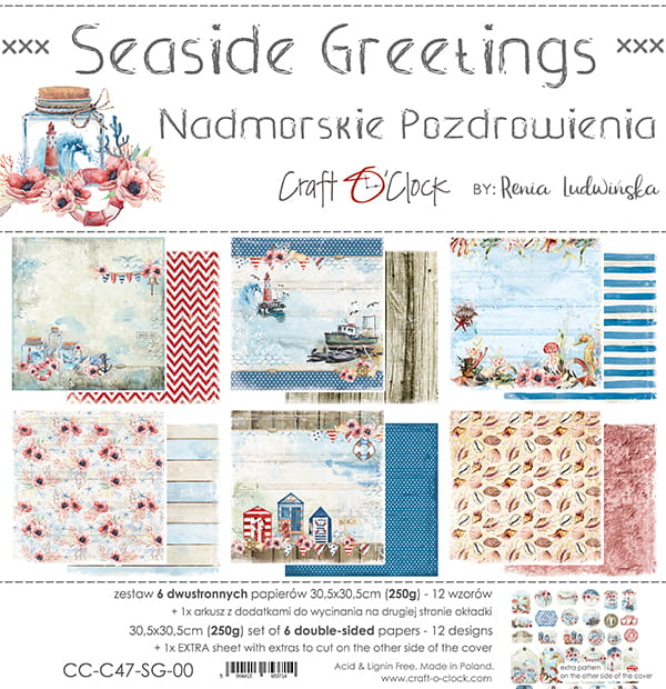 CC-C47-SG-00 SEASIDE GREETINGS - A SET OF PAPERS 30,5x30,5cm