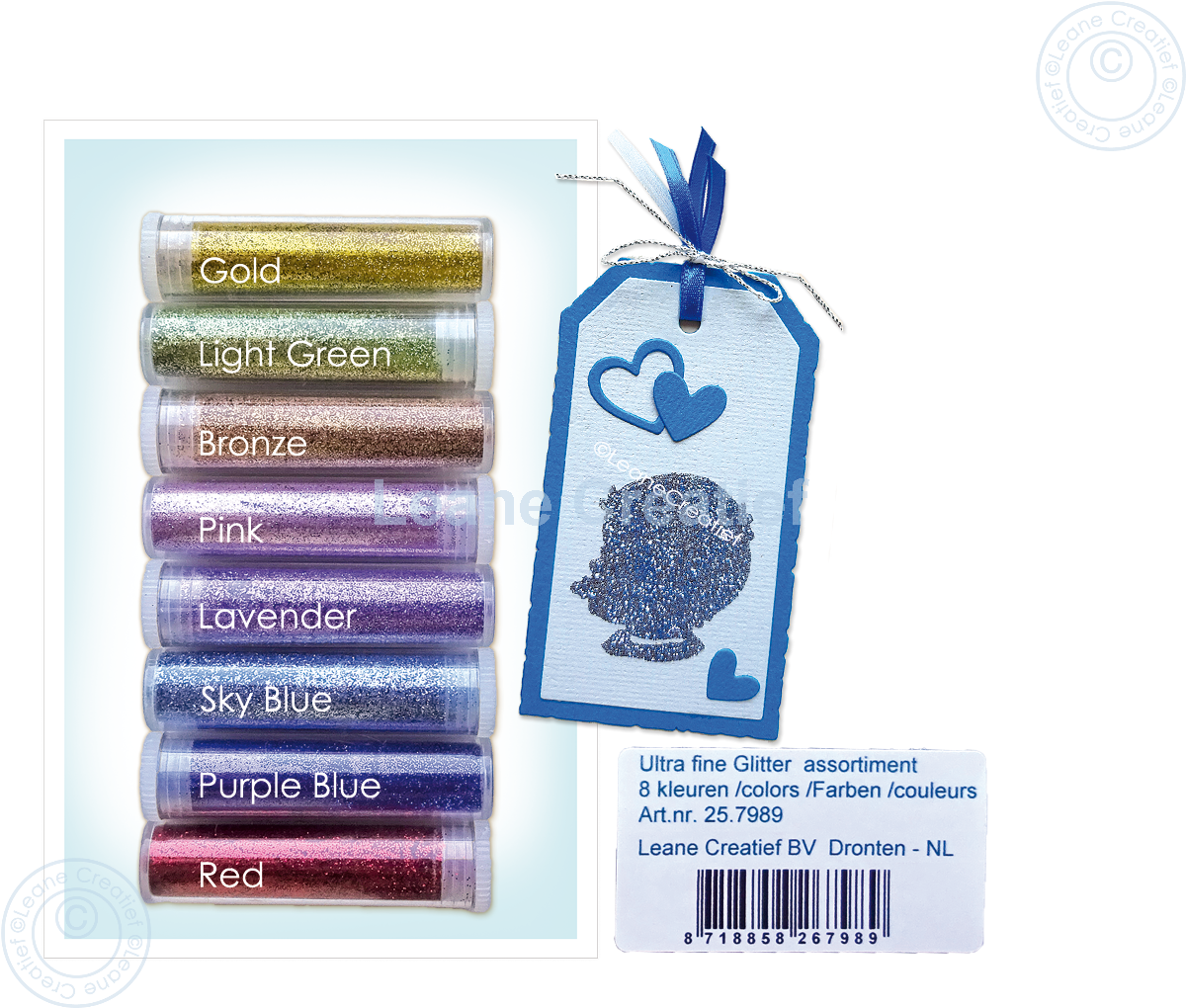 25.7989 - Ultrafine glitter assortment of 8 colors in tubes
