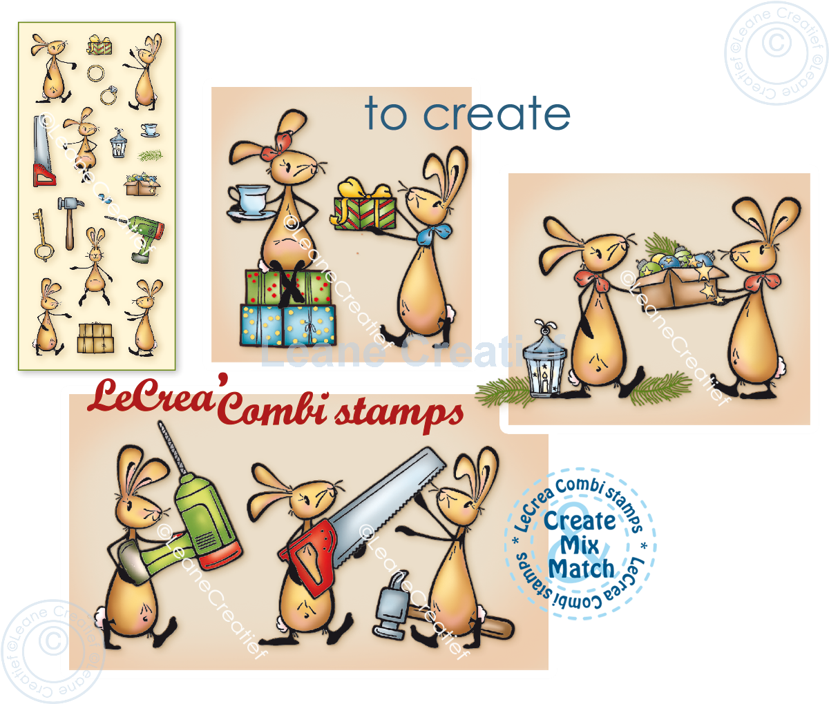 55.8030 Leane Creatief Acrylic Stamp - combi clear stamp Bunnies special occasions