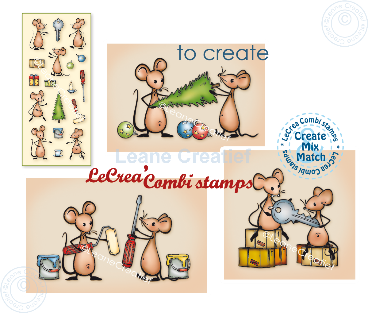 55.8047 Leane Creatief Acrylic Stamp - combi clear stamp Mice special occasions