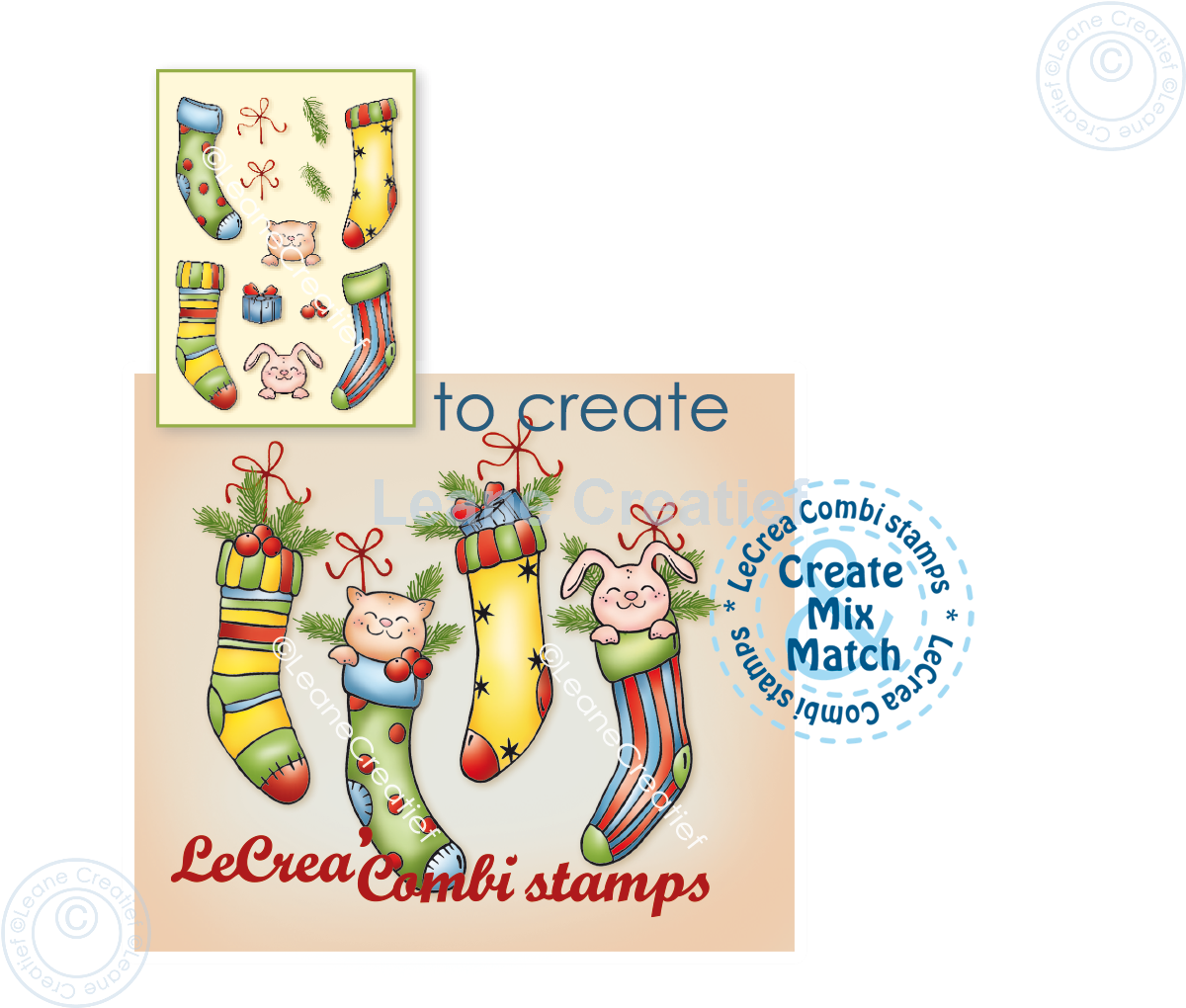 55.8054 Leane Creatief Acrylic Stamp - combi clear stamp Christmas stockings
