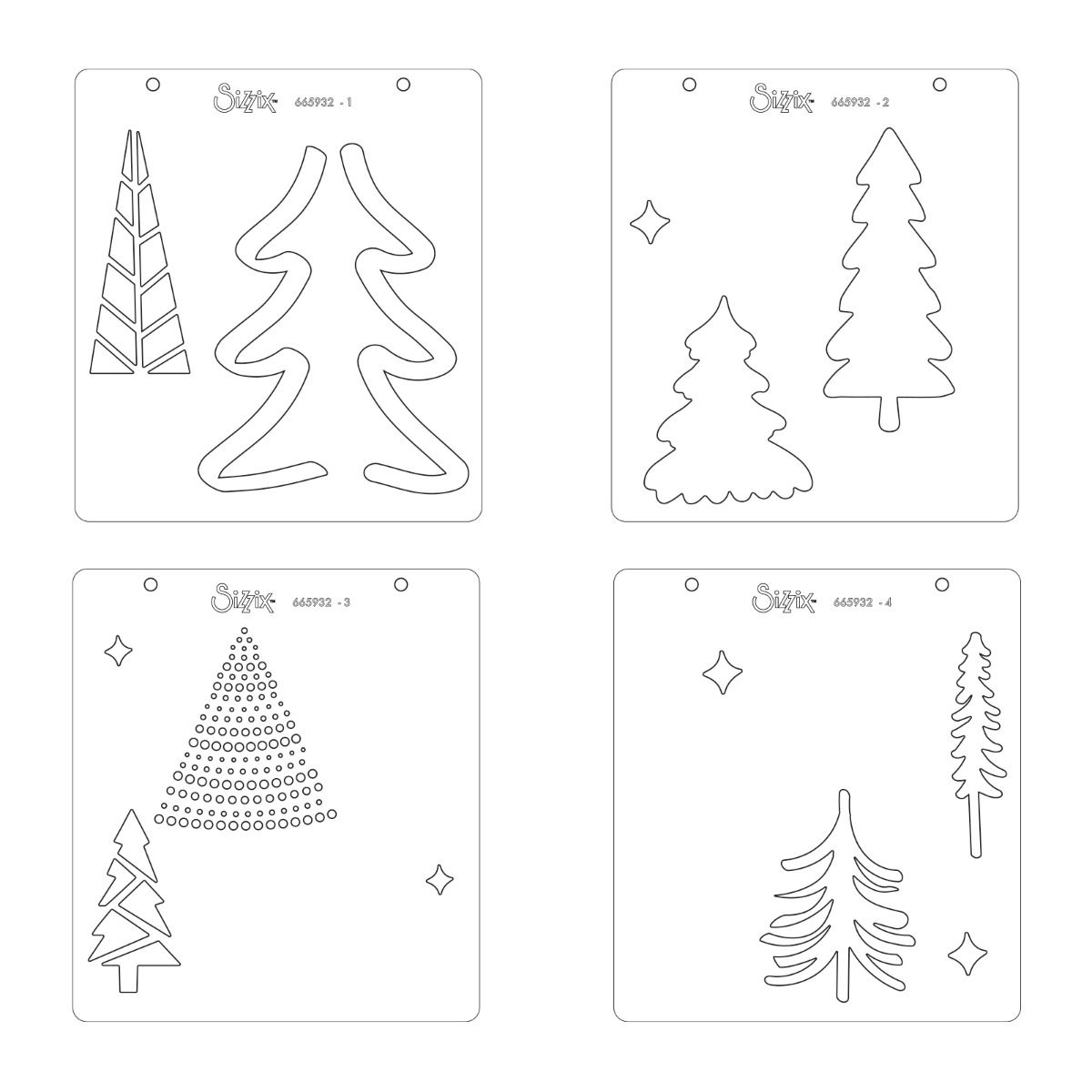 665932 Sizzix Layered Stencils 4PK - Doodle Trees
