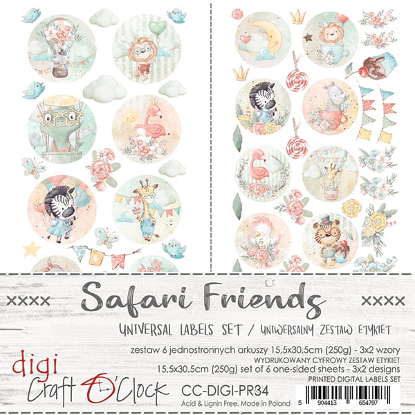 CC-DIGI-PR34 ZESTAW ETYKIET - 34 - SAFARI FRIENDS