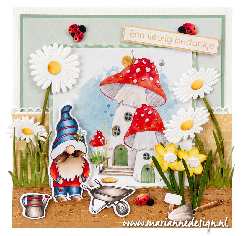 VK9598 A4 one side paper -Marianne Design - GNOMES MUSHROOMS