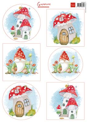 VK9598 A4 one side paper -Marianne Design - GNOMES MUSHROOMS