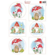 VK9598  A4 one side paper -Marianne Design - GNOMES MUSHROOMS