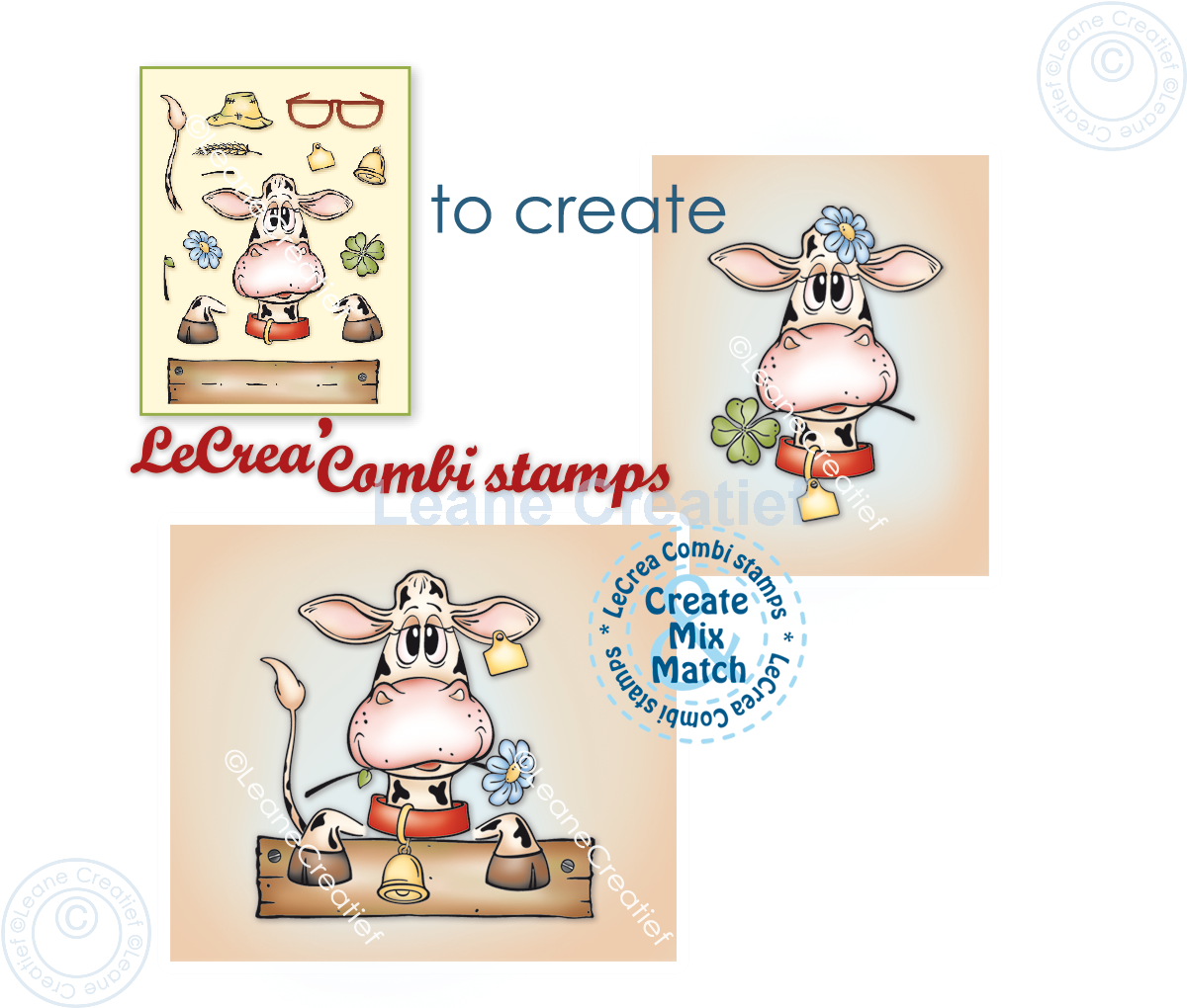 55.8290 Leane Creatief Acrylic Stamp - combi clear stamp Cute cow
