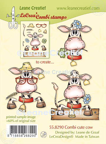 55.8290 Leane Creatief Acrylic Stamp - combi clear stamp Cute cow
