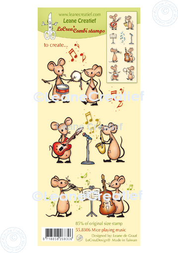 55.8306 Leane Creatief Acrylic Stamp - combi clear stamp Mice playing Music