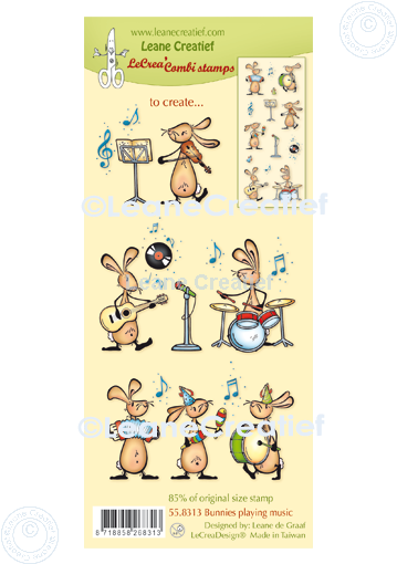 55.8313 Leane Creatief Acrylic Stamp - combi clear stamp Bunnies playing Music