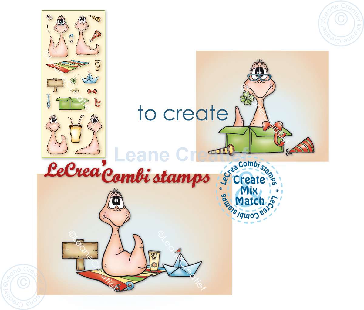 55.8344 Leane Creatief Acrylic Stamp - combi clear stamp Little Worms