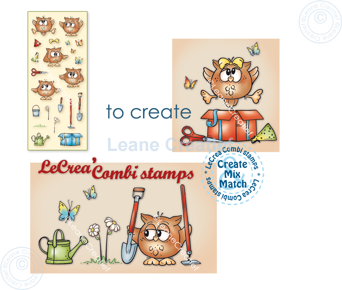 55.8351 Leane Creatief Acrylic Stamp - combi clear stamp Little Owlies