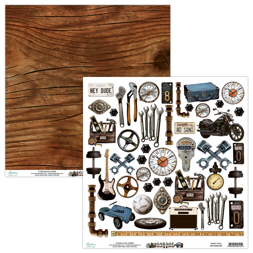 MT-GAG-09 Garage MINTAY PAPER - double-sided paper with elements 30.5x30.5cm