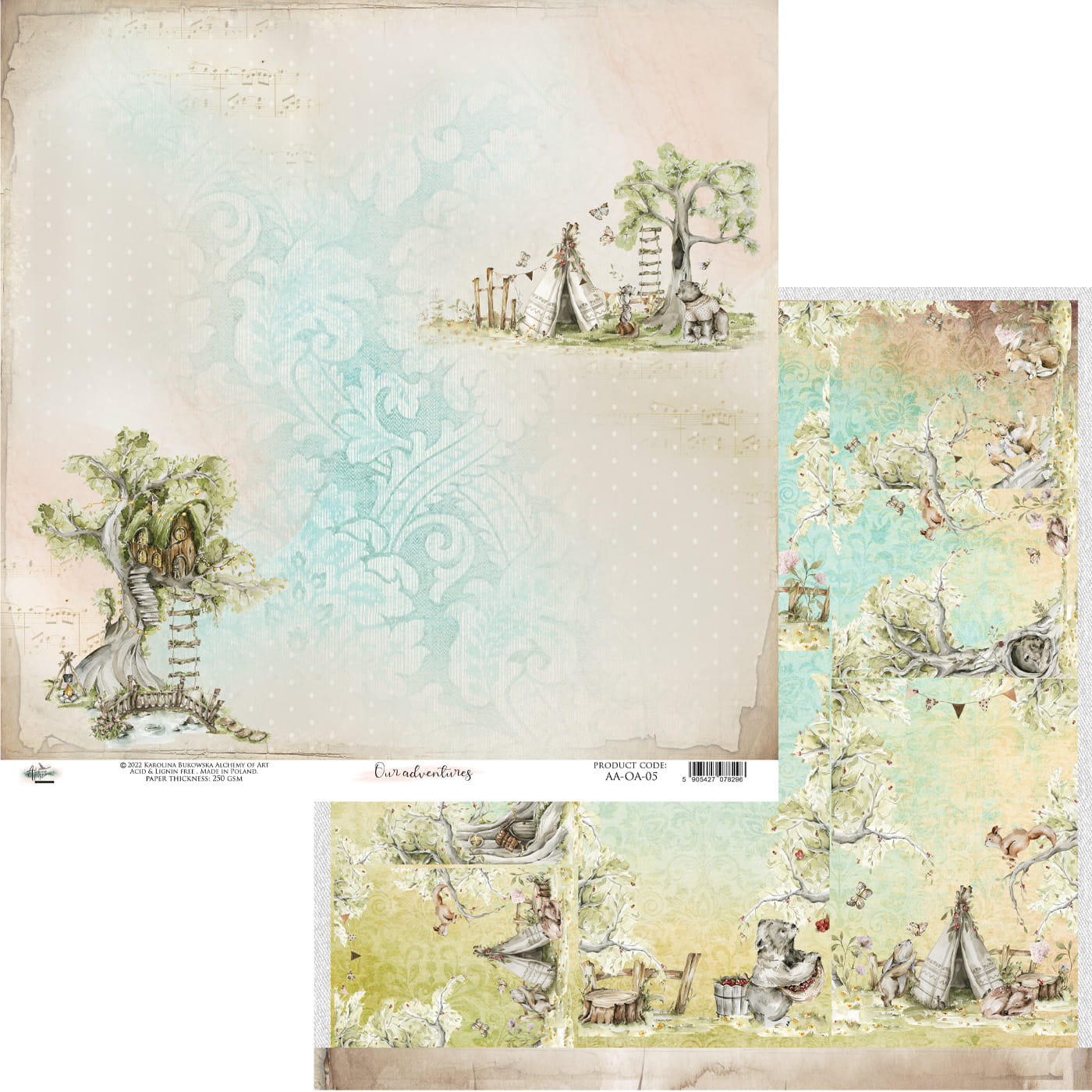 AA-OA-08 Our Adventures- 8x8'' - A SET OF PAPERS 20,3x20,3cm