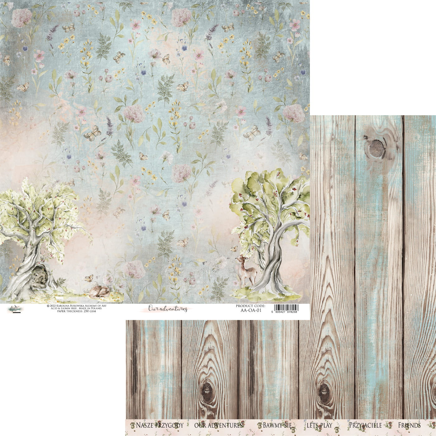 AA-OA-08 Our Adventures- 8x8'' - A SET OF PAPERS 20,3x20,3cm