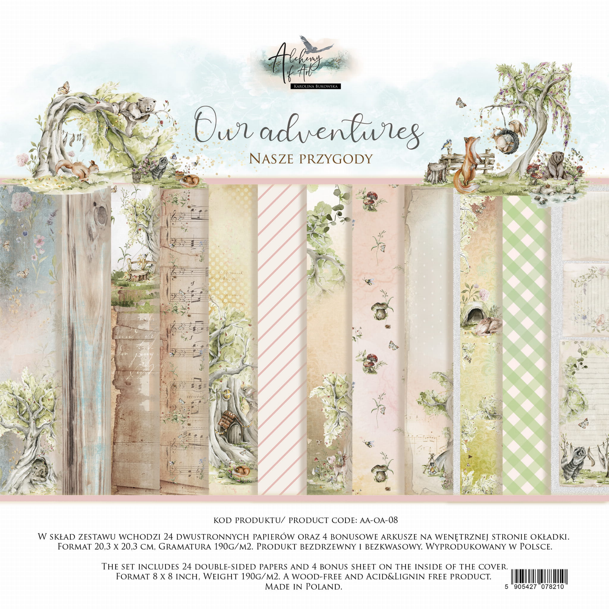 AA-OA-08 Our Adventures- 8x8'' - A SET OF PAPERS 20,3x20,3cm