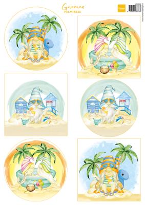 VK9602 A4 one side paper - Marianne Design - Gnomes on the Beach - Palm trees